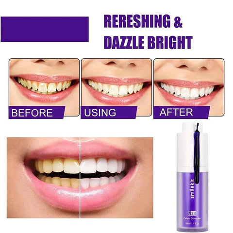 Whitening Toothpaste Purple 30ml Stain Removal Yellowing Reduction Fresh Breath Teeth Gum Care