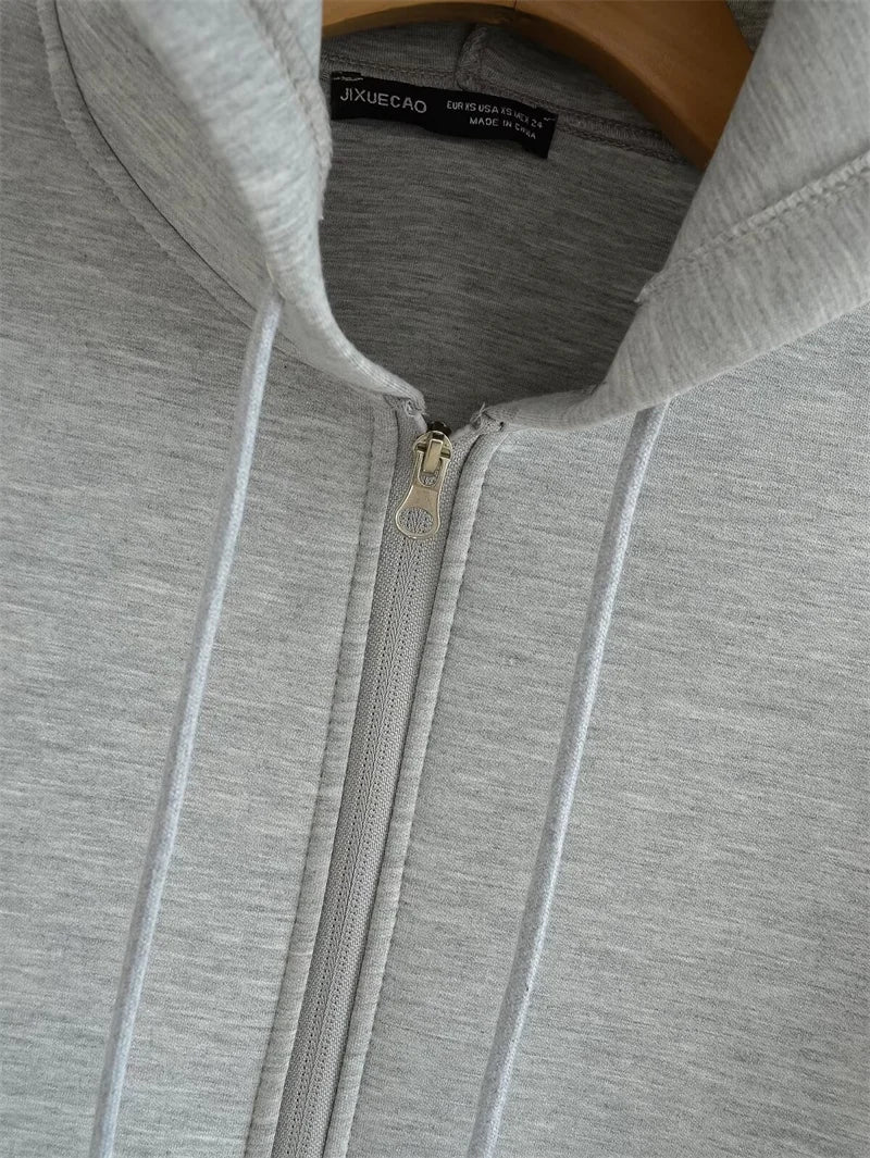 New Fashion Women's Zipper Hoodie Unisex Double Pockets Oversized Loose Sweatshirt Outerwear Top