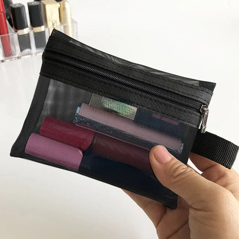 Mesh Transparent Cosmetic Bag Travel Storage Makeup Bag Organizer Make Up Pouch Portable Small & Large Size Toiletry Beauty Case