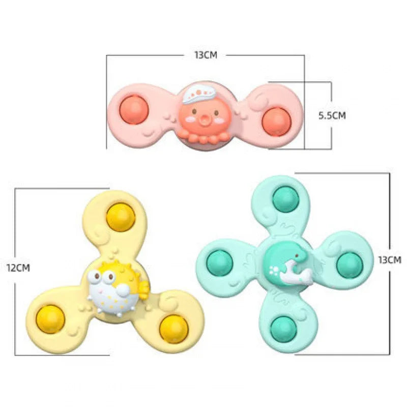 3-Piece/Set Baby Bath Toys Funny Bathing Sucker Spinner Suction Cup Cartoon Rattle Fidget Educational Toys For Children Great Gift Ideas