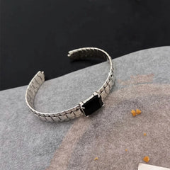 Black Zirconia Cuff Bracelet for Women Couples Fashion Vintage Handmade Birthday Party Gift for HerJewelry