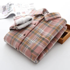 Women's Thick Velvet Plaid Shirt, Soft Warm Flannel Shirt, Vintage Warm Casual Fall Jacket