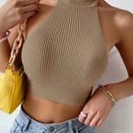 Sleeveless Knit Crop Top for Women Basic Solid Slim Fitted Halter Top Turtleneck Ribbed Vest Y2K High Neck Tops