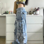 Cargo Jeans American Style Street Style Baggy Cargo Pants for Women Multi-pocket Wide Leg Denims