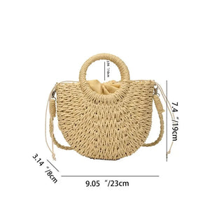 Handwoven Straw Purse Rattan Half-Moon Beach Handbag Large Capacity Women Summer Hollow Out Crossbody Shoulder Bag