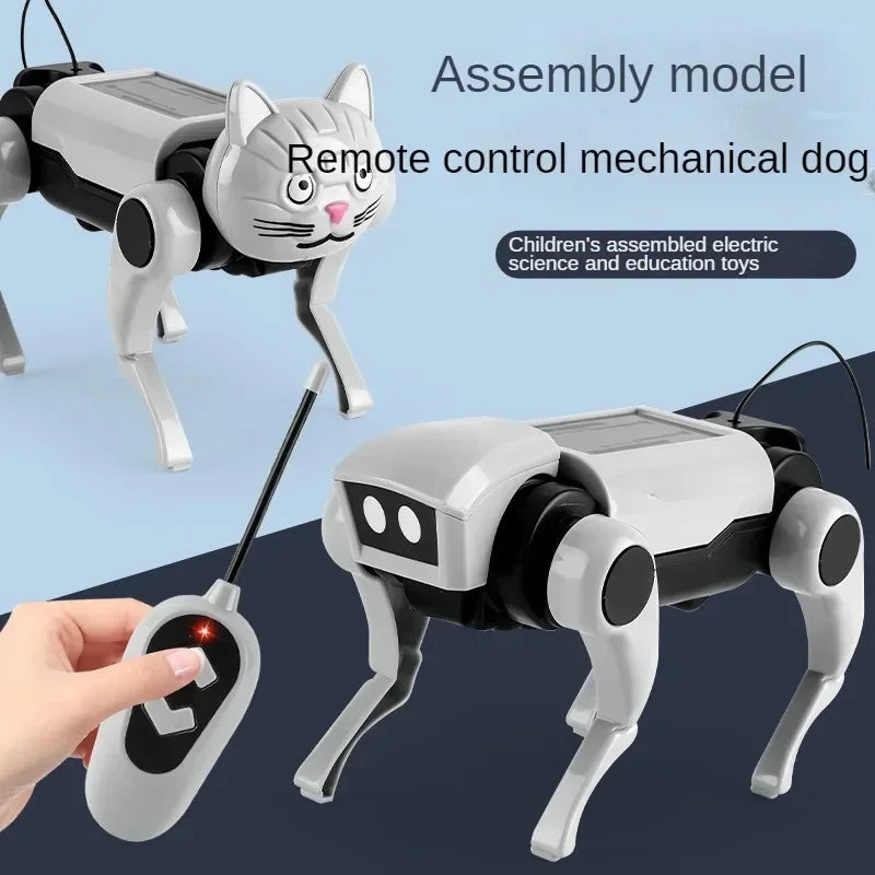 Children's assembled electric science and education toy with remote control, resembling a mechanical dog.