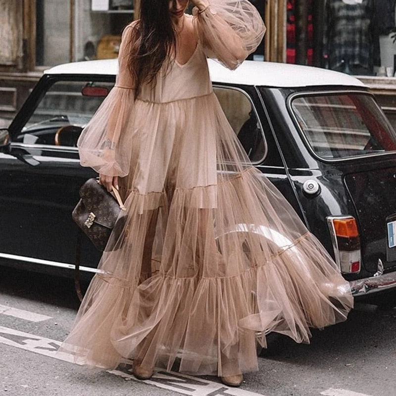 Elegant Vintage Lace Fairy Dress Long Sleeve Long Chic Party Dress
