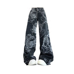 New Fashion Women's Gothic Dragon Print Jeans Baggy Vintage Aesthetic Pants Denim Trousers Y2k Jeans