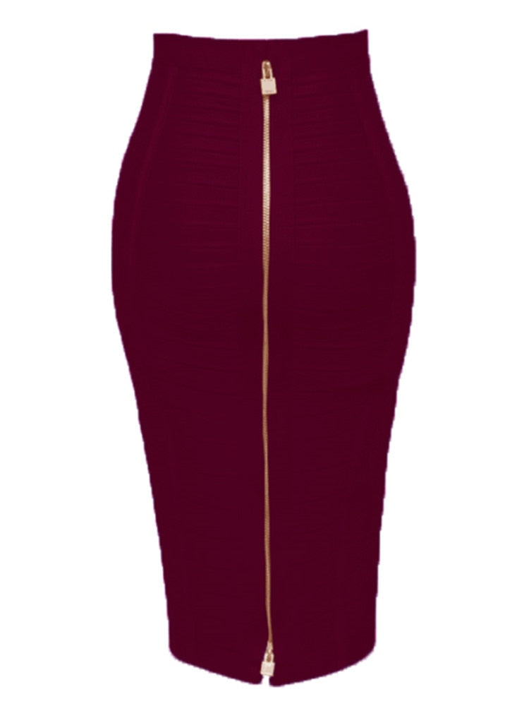 Women's Sexy Bandage Skirt Zipper Detail 16 Color Bodycon Pencil Stretch Midi Skirt