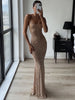 Elegant Sequin Maxi Dress High Fashion Glitter High Waist Bodycon Sexy Diamond Backless Spaghetti Strap Evening Prom Dress