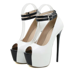 Women's Pumps Double Buckle Strap Platform Shoes Sexy Peep Toe 16.5CM Super High Heels