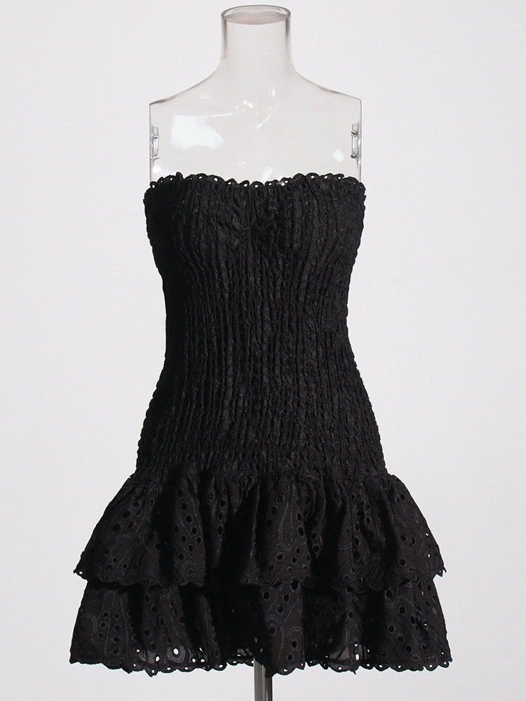 Sexy Strapless Layered Hem Mini Dress for Women