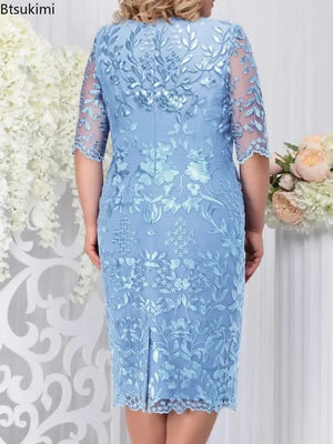 Elegant Lace Embroidered Midi Dress – Wedding Guest Gown