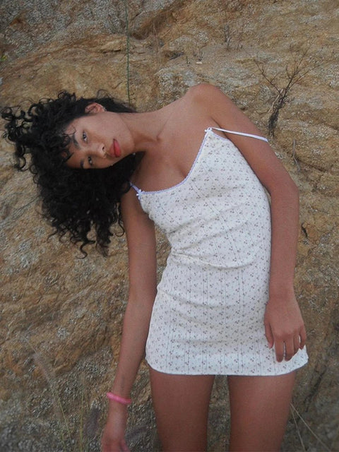 Mini Dress Women Lace Patchwork Floral Slip Hollow Spaghetti Strap Slim Casual Loungewear Short Dress
