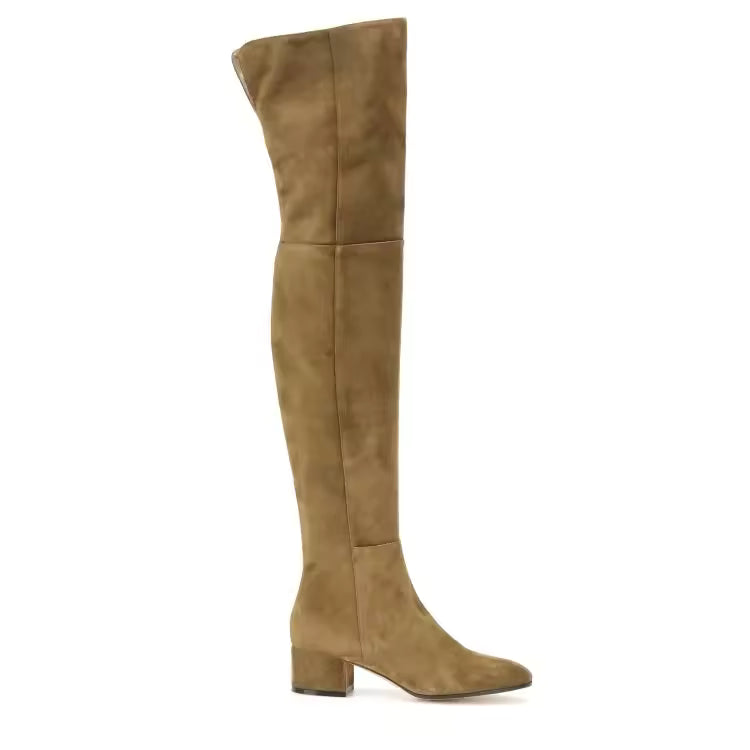Tan knee-high boot on a white background