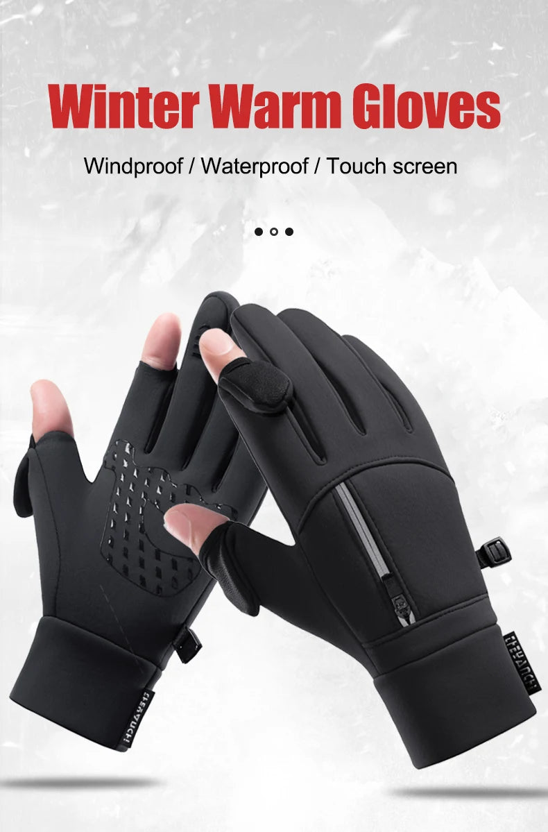 Winter Warm Touch Screen Compatible Gloves Outdoor Windproof Waterproof Cold-proof Gloves Unisex Driving Cycling Fishing Ski Gloves