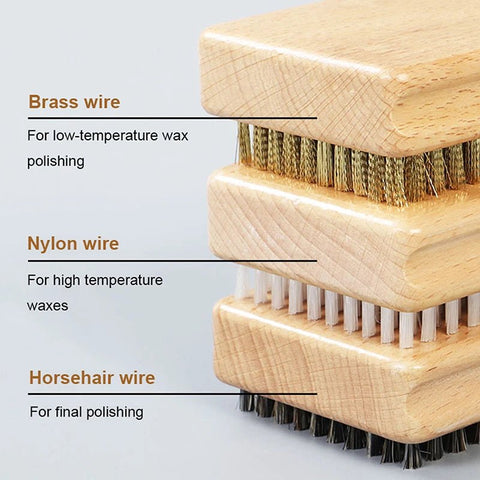 Ski Wax Brush Wooden Handle Brass Nylon Horsehair Snowboard Tuning Maintenance Tool Cleaning Kit