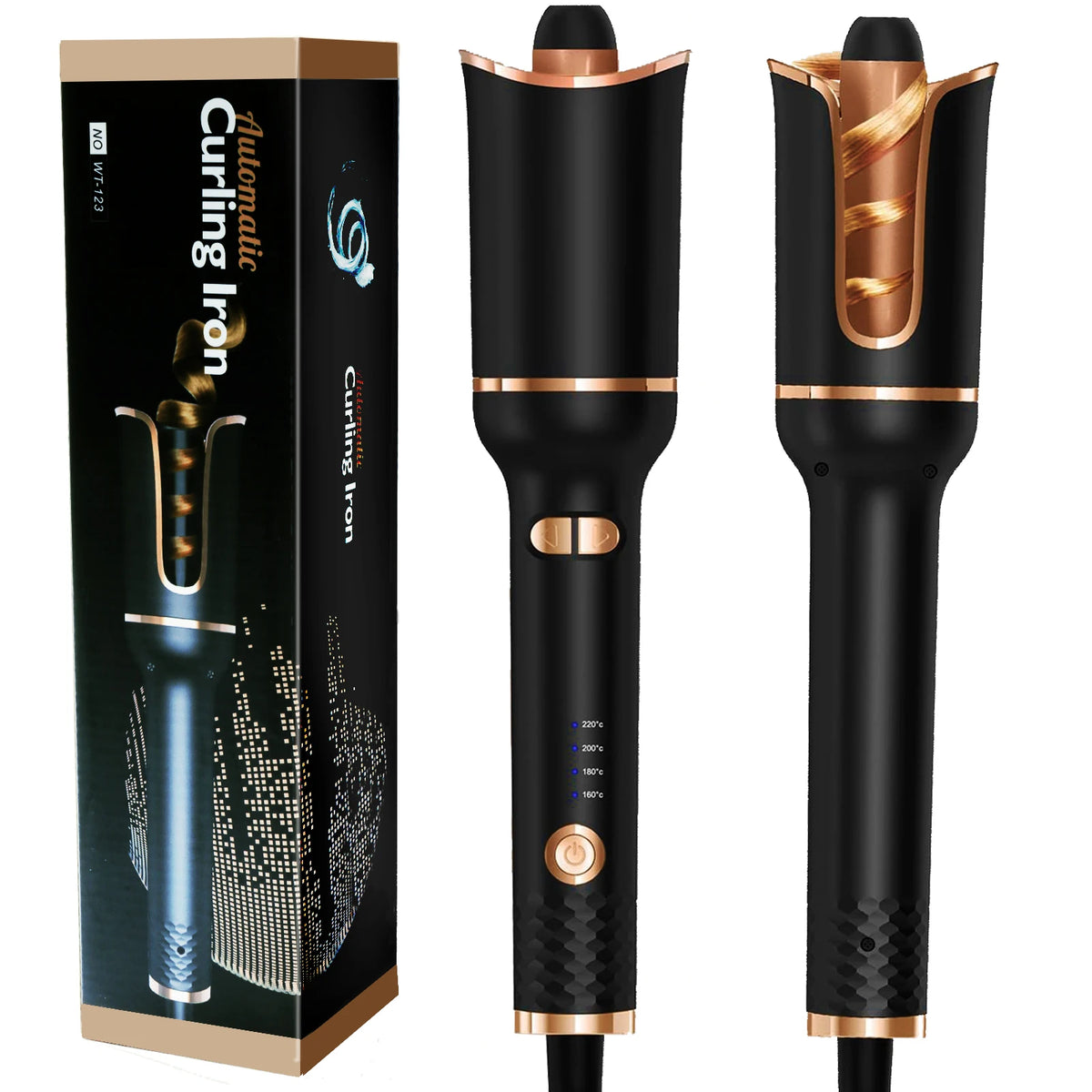 Automatic 360° Rotating Ceramic Hair Curler Ionic Digital Temperature Control Professional Curling Iron Wand
