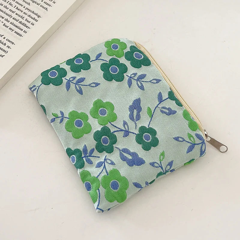 Mini Zipper Coin Purse for Women Cute Floral Clutch Purse Lipstick Bag Key Wallet Travel Makeup Cotton Storage Bag Pouch