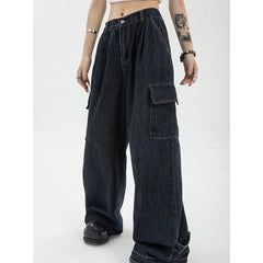 Women's Vintage Blue Jeans Wide Leg Fashion Baggy High Waist Straight Denim Pants High Street Jean Trousers