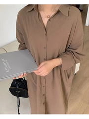 Women's Casual Oversized Long Shirt Dress Evening Vintage Party Long Cotton Dress