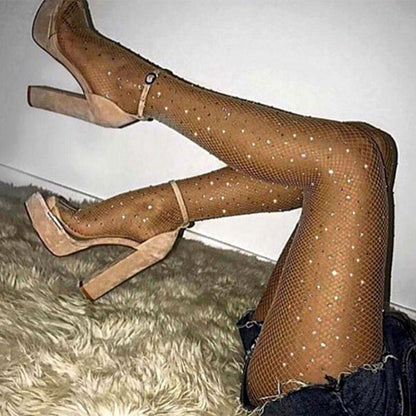 Women's Fishnet Rhinestone Pantyhose Stylish Party Club Mesh Sparkly Pantyhose