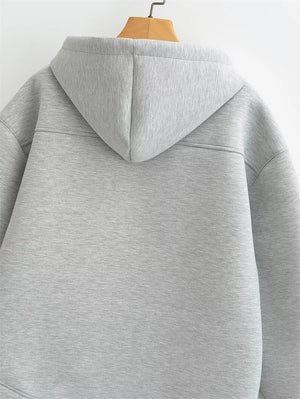 New Fashion Women's Zipper Hoodie Unisex Double Pockets Oversized Loose Sweatshirt Outerwear Top