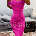 Sexy Strapless Backless Feather Midi Dress for Women Bodycon Bandage Dress Boutique Fashion Party Clubwear Dress