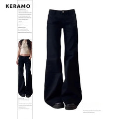 Black wide-leg pants with a person wearing them on a white background, featuring the brand 'Keramo'.