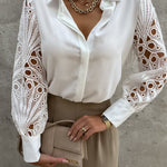 Women's All Season Tops Elegant Vintage Office Lace Patchwork Blouse White & Black Colors