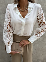 Women's All Season Tops Elegant Vintage Office Lace Patchwork Blouse White & Black Colors