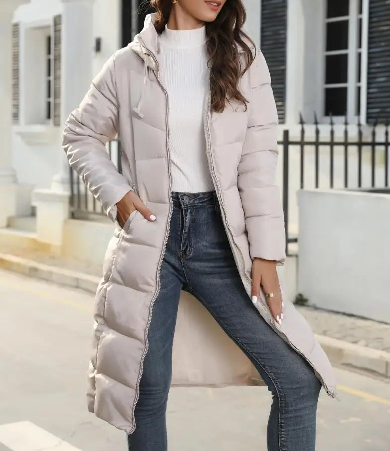 Women's Mid-Length Hooded Puffer Coat – Stylish Winter Warmth Plus Sizes