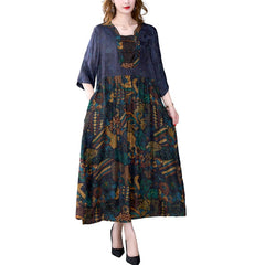 Women's Hepburn Elegant Maxi Dress Black Floral Mulberry Silk Loose Waist Maxi Dress