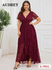 Elegant Plus Size Lace Dress for Women V-Neck Sexy Evening Party Long Dresses Prom Wedding Guest Dress