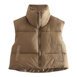 Ultra-Insulated Padded Puffer Vest with High Neck and Adjustable Hem Crop Top Vest