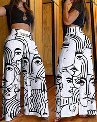 Women's Wide Leg Casual Pants with Chain Belt High Waist Long Pants Streetwear