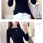 Ribbed Slash Neck Slim Sweater Knitted Long Sleeve Office Casual Solid Pullovers For Women