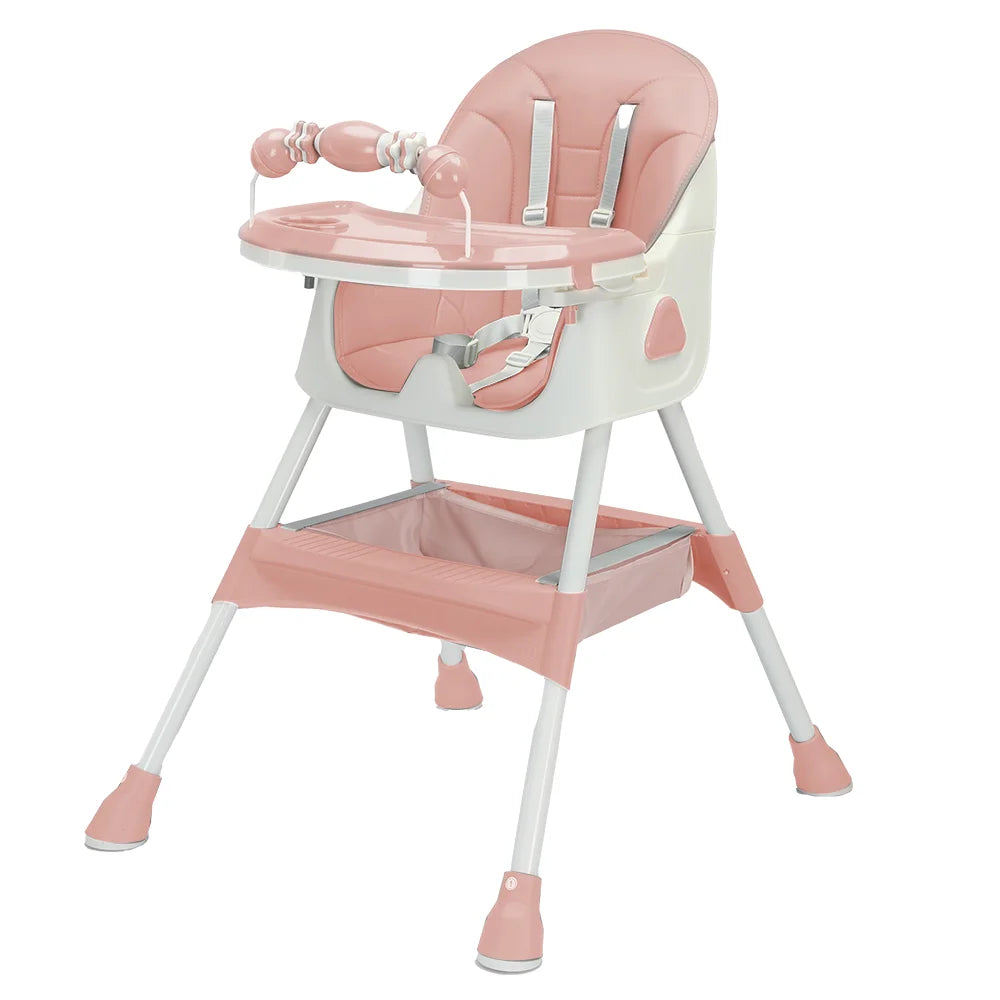 Pink and white high chair on a white background