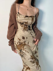 Women's Y2K Vintage Party Dress Fairycore Print Midi Dresses Elegant Cocktail Party Dress
