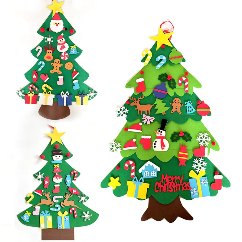DIY Felt Christmas Tree Christmas Stick-On Tree Decorations for Kids Christmas Ornaments Santa Claus Xmas Kids Gifts