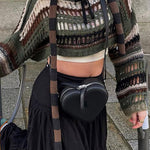 Women's Striped Fishnet Sweaters Hollow Out  Grunge Goth Crop Sweater
