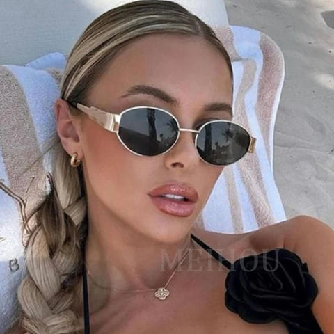 Sunglasses Unisex Oval Trendy Metal Frame Luxury Classic Vintage Shades Fashion Eyewear