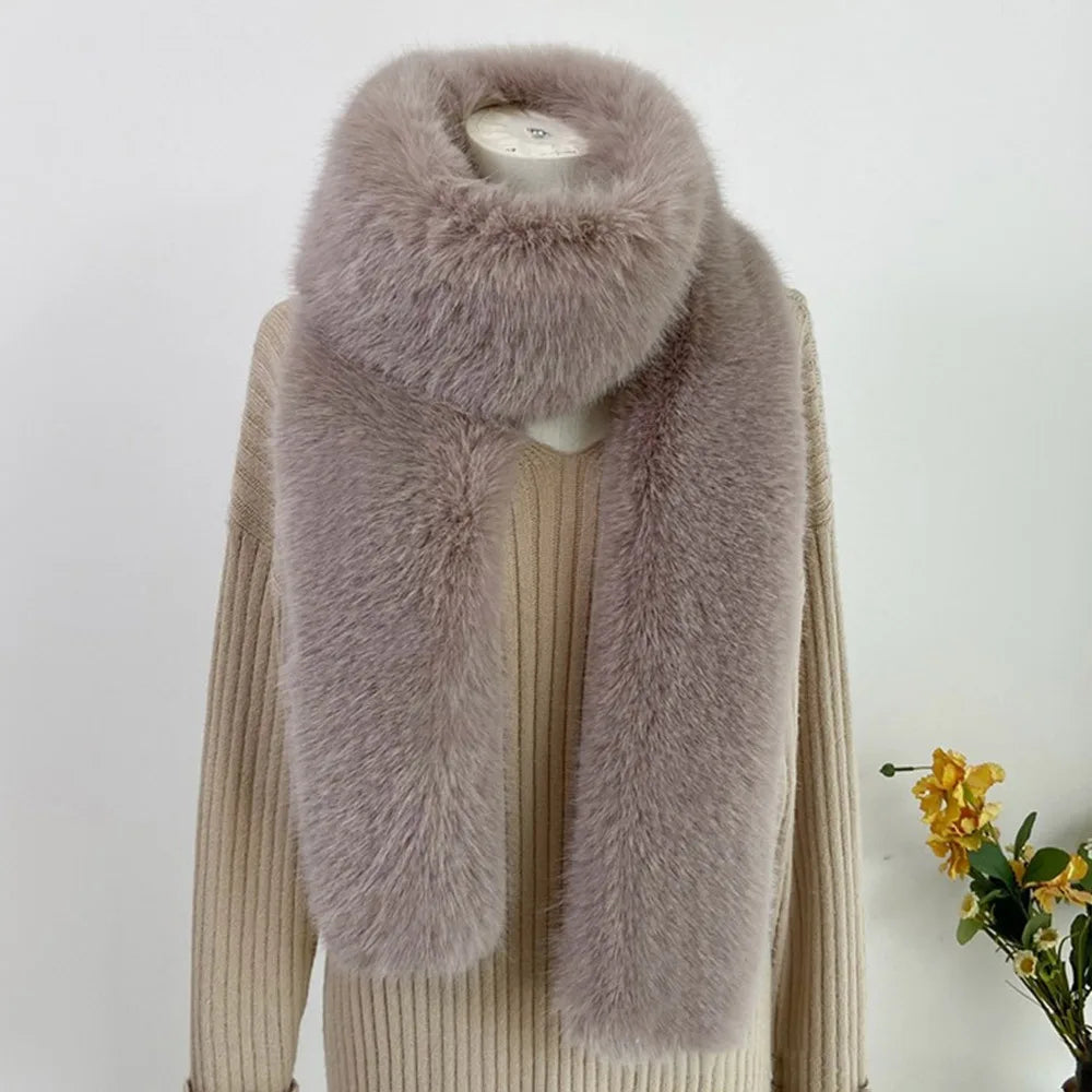 Fluffy lavender scarf on a mannequin with a white background
