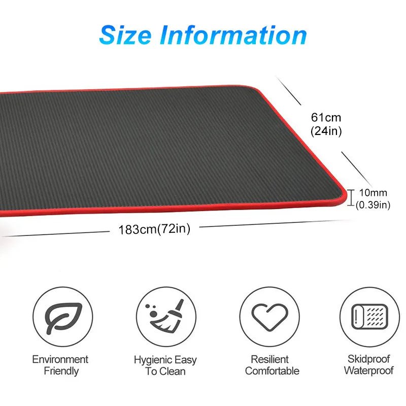 Black mat with red border and size information on a white background