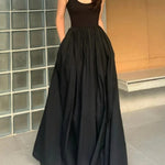 Women's Elegant Long Black Dress Spaghetti Straps Vintage Slim Party Cocktail Dress