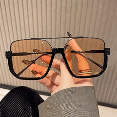 UV400 Square Half Frame Sunglasses Unisex Double Beam Metal Fashion Versatile Shades Summer