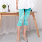 Women's Pull On Crop Capri Pant with Lace at Hem Stretchy Sporty Leggings 3/4 Length