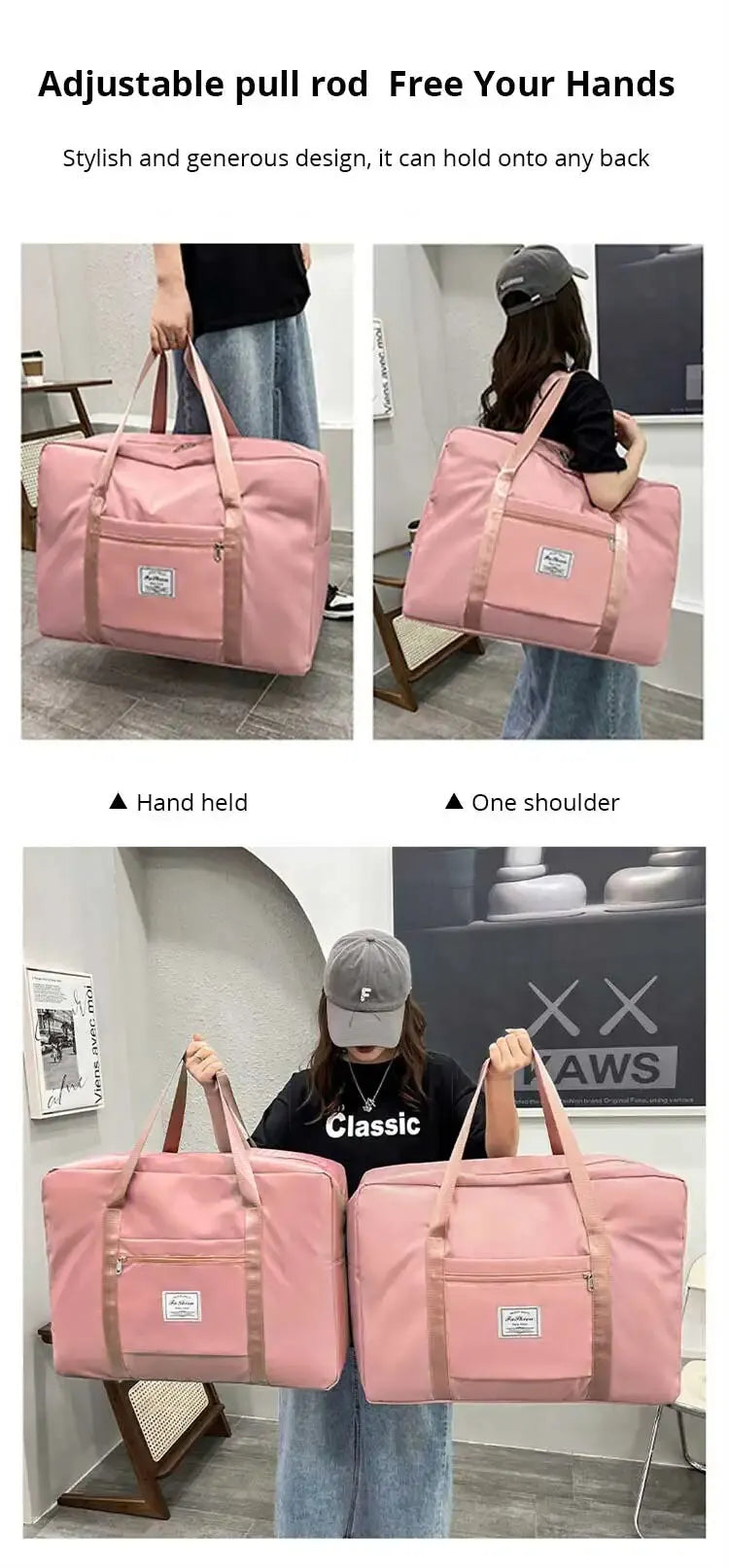 Large Capacity Storage Travel Bag Pink/Blue/Grey Zipper Portable Sports Bag Versatile Gym Handbag Small, Medium, and Large Sizes