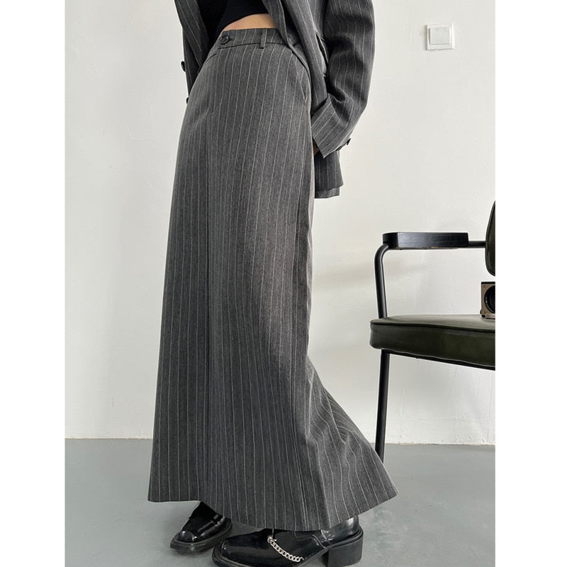 Long Sleeve Over Sized Two Piece Striped Business Suit for Women