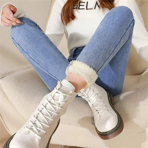 Winter Thick Fleece Lined Women's Jeans High Waist Skinny Warm Jeans Pencil Pants